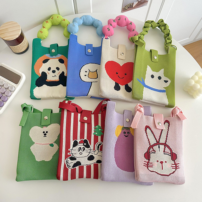 Linda bolsa de teléfono móvil de punto dulce, mensajero de un solo hombro, mini bolsa multiusos, textura, bolso de mano casual al por mayor