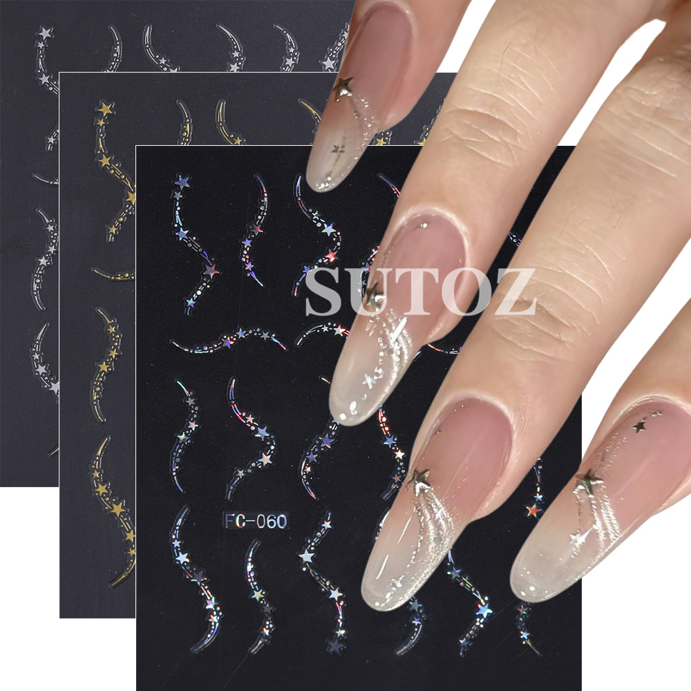 Ins High-End Nail Art Stickers Laser Starry Lines French Style Simple Clear Nude Nail Art DIY