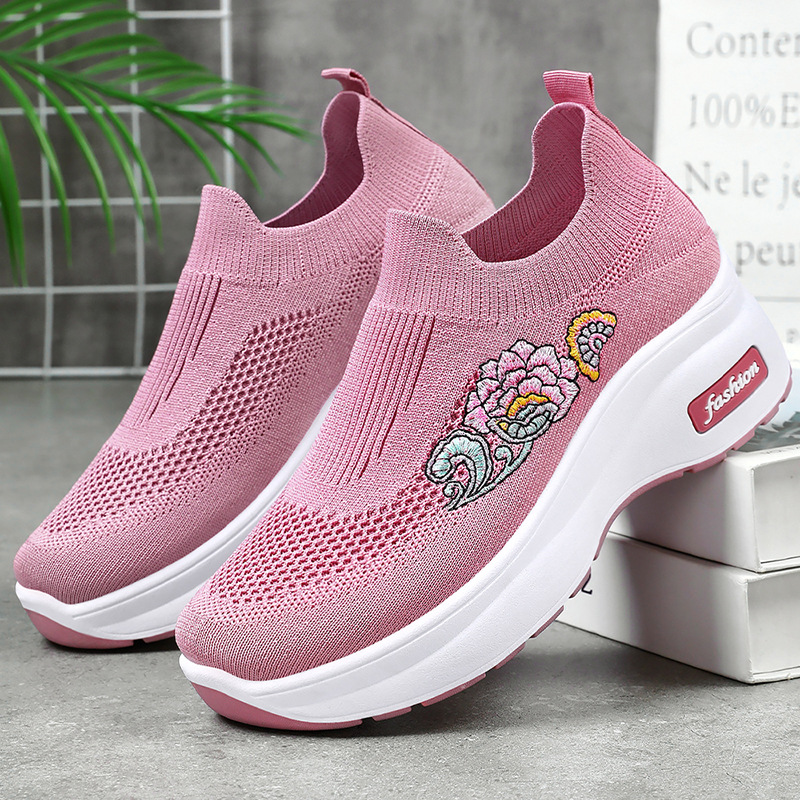 Zapatos mujer verano nuevo estilo zapatos de plataforma ligeros zapatos casuales suela gruesa zapatos de aumento de altura de mujer calcetines voladores transpirables