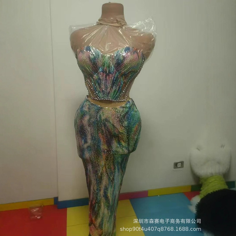 Source Factory Brilliant Dreamy Mermaid Strapless Long Dress Set Singer Costume Party Prom Cocktail Dress
