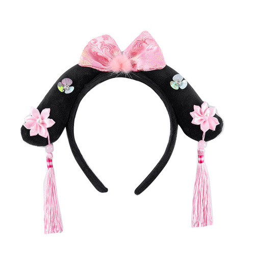 Retro palace style headband for adults, cute plaid headband for girls, pink girly tassel, pearl flag head, children's headband
