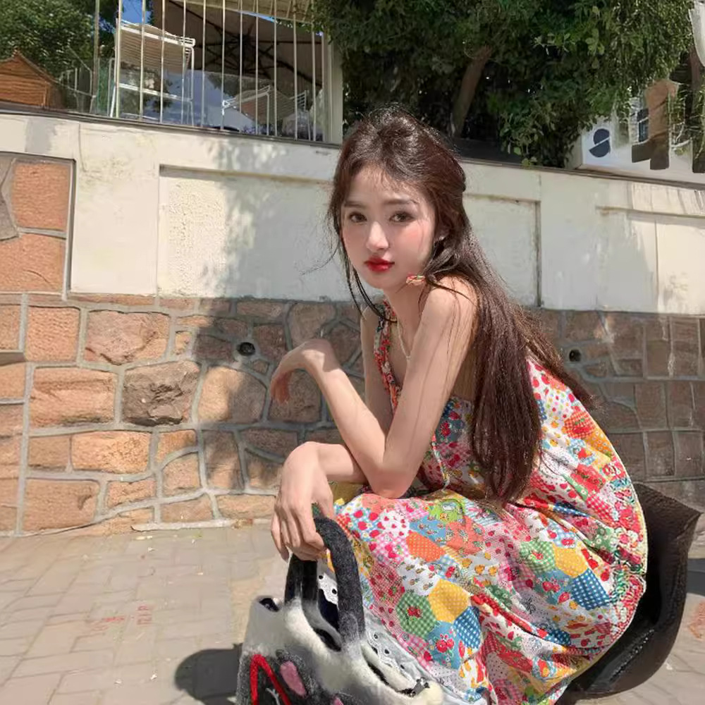 도파민 꽃 스티칭 레이스 스트랩 원피스 여성의 여름 연령-느슨한 싼야 해변 휴가 해변 원피스 감소