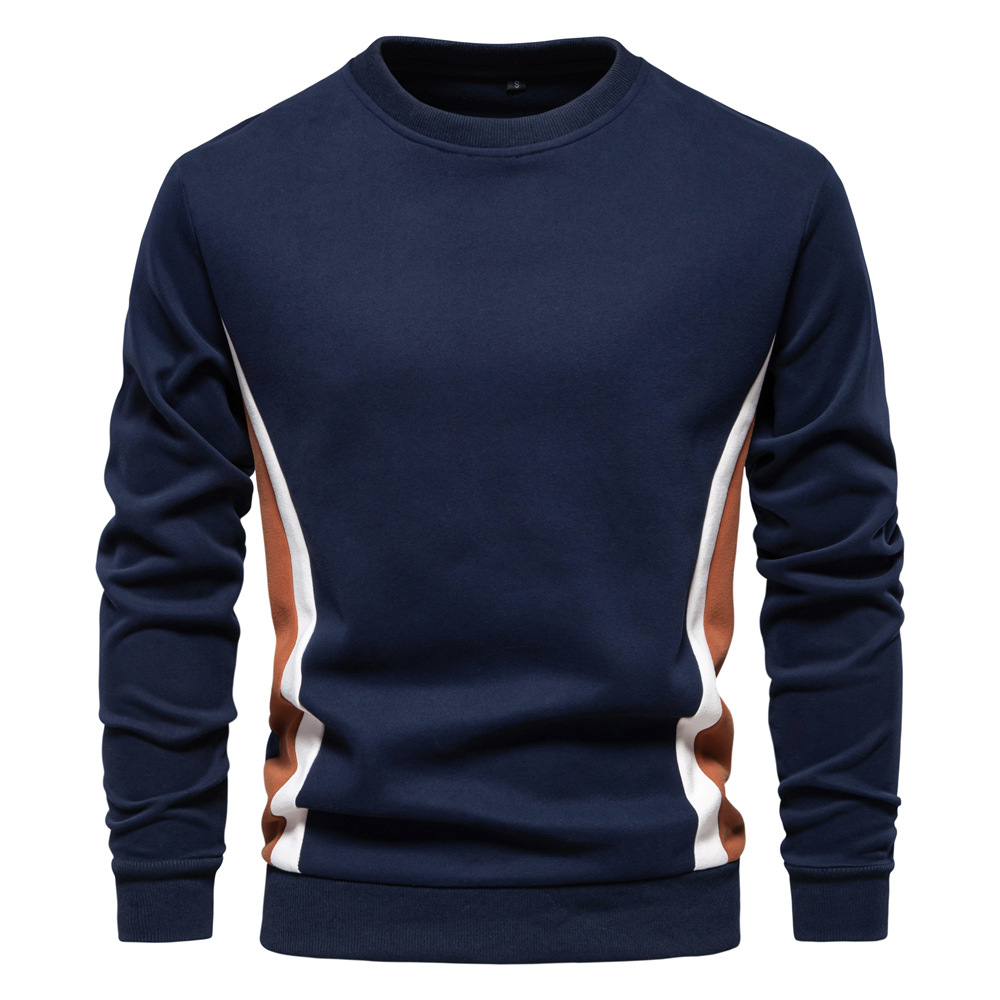 2024 autumn new men's long sleeve stitching sweater foreign trade men's casual slim crew neck sports pullover