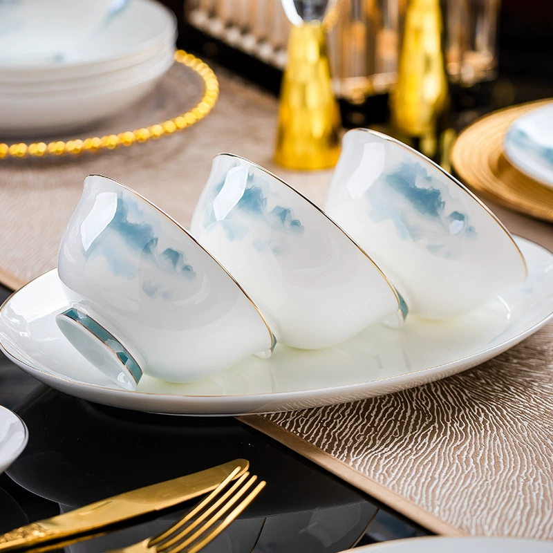 Посуда из чисто белого фарфора из Jingdezhen, чаши и тарелки, подарок на новоселье/свадьбу/отель, домашняя керамическая посуда, десертная тарелка