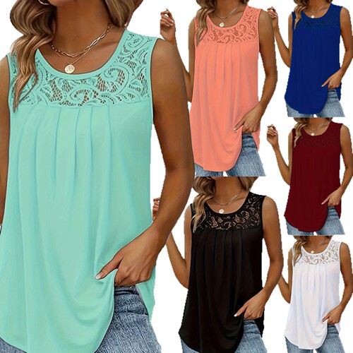 New European and American spring and summer solid color all-matching sleeveless chest pleated casual vacation top loose type
