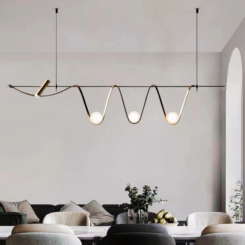 Diseñador nórdico minimalista lámpara de restaurante bar moderno villa sala de modelo mesa de comedor lujoso lámpara de mesa larga