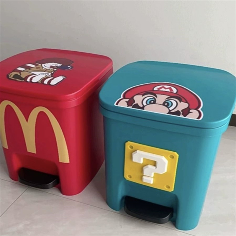 马里奥周边垃圾桶家用客厅大号大容量脚踏可爱创意带盖卧室高颜值