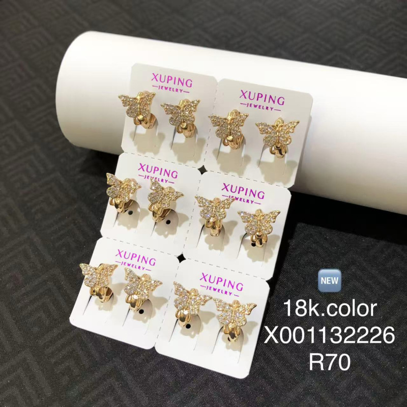Joyería Xuping, Aleación con Baño Electrolítico en Color Oro de 18k, Pendientes con Circonitas Multicolores, Estilo Europeo y Americano, Clips para Orejas, Accesorios Versátiles y Modernos para Orejas, Venta al por Mayor