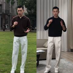 秋季男士时尚百搭潮流简约纯色极简宽松老钱直筒休闲裤