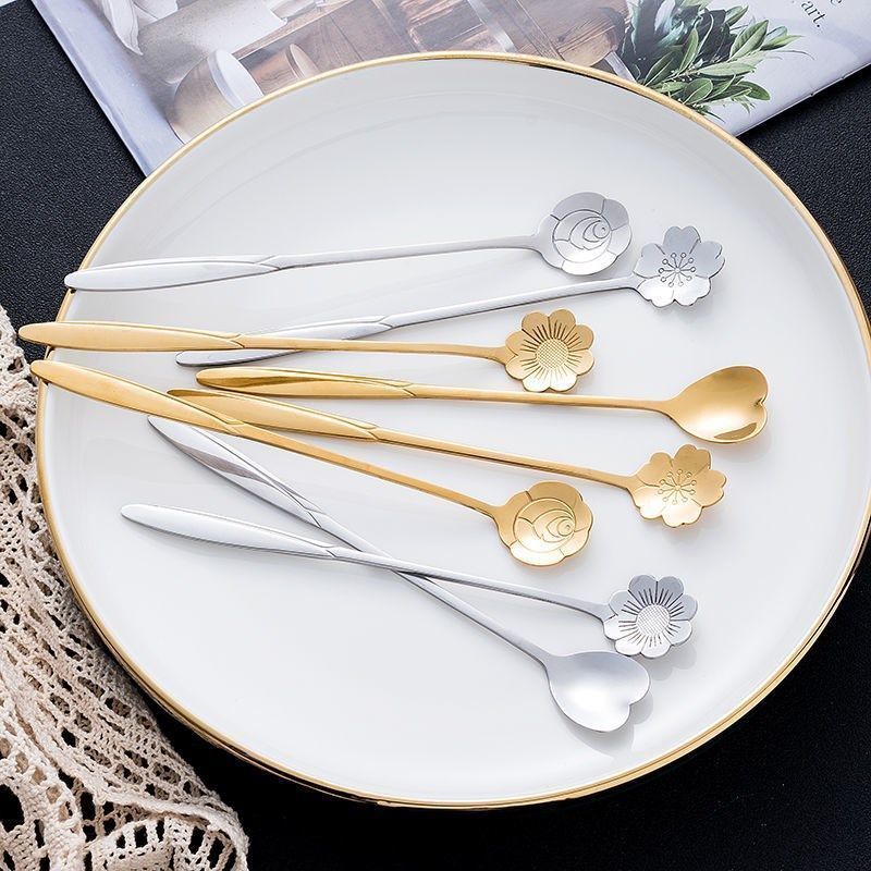 金色勺子網紅小勺子可愛創意不鏽鋼攪拌長柄勺冰泣淋蜂蜜甜品勺