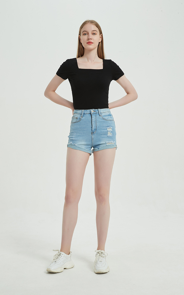 High Waist Stretch Denim Shorts NSSY78024