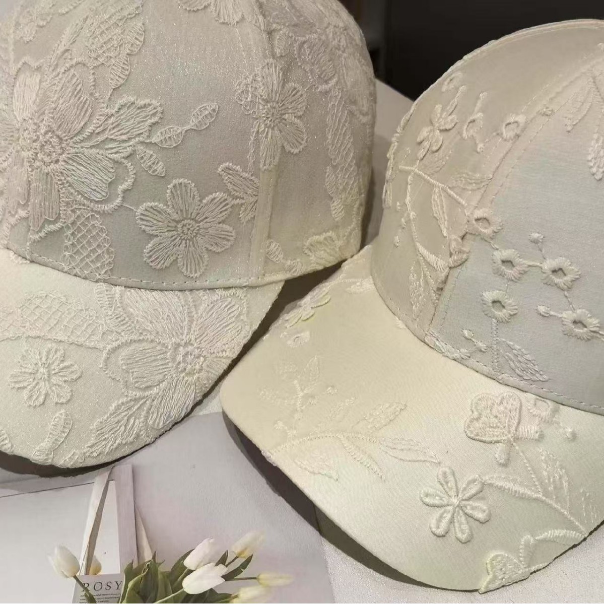 众美春夏新品蕾丝闪粉花朵网帽棒球帽鸭舌帽太阳帽