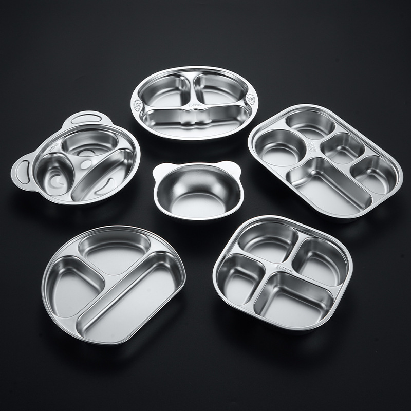 304 Stainless Steel Kidsren's Cartoon Dinner Plate, Student Household Divided Lunch Box with Lid, Kindergarten Canteen Meal Tray