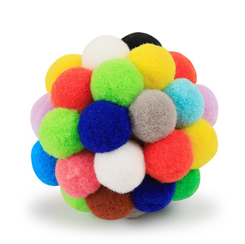 Small 4.5CM Bell-Sounding Colorful Ball Cat Interaction Toy Plush Ball Handmade Spring Cat Toy Ball