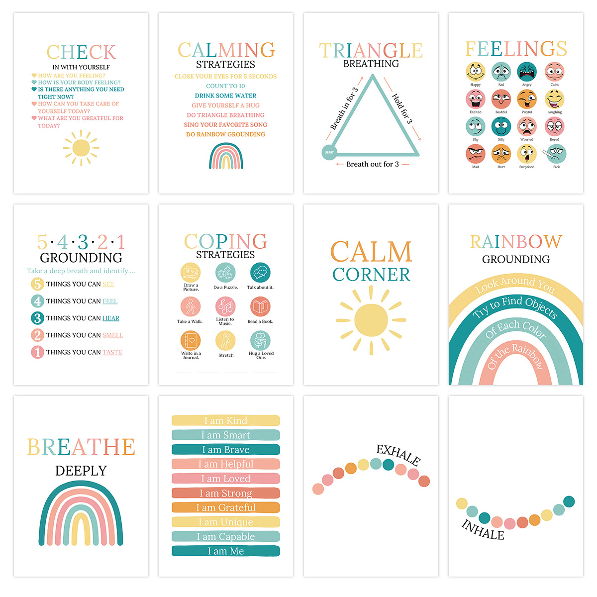 12张心理健康海报积极肯定墙贴海报寝室装饰文字拼接画墙面装饰画