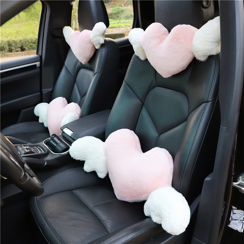 Car Headrest Neck Pillow Plush Love Wings Car Seat Backrest Neck Pillow Fashion Internet Celebrity Car Supplies
