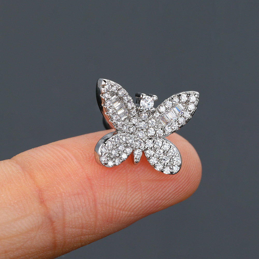 6g Weight Zircon Inlay Material Ear Studs Classification Ear Cartilage Rings & Studs Piercing Type 1 Piece Quantity Daily Occasion Copper Material Heart Shape, Butterfly Pattern Women's Gender Inlay Design Simple Style, Classic Style Style 1 Piece Simple Style Classic Style Heart Shape Butterfly Inlay Copper Zircon Ear Studs 14