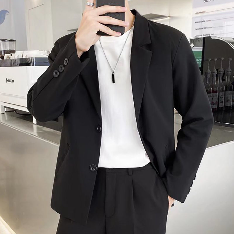 秋季港风潮流小西装男士宽松休闲外套学生百搭纯色西服