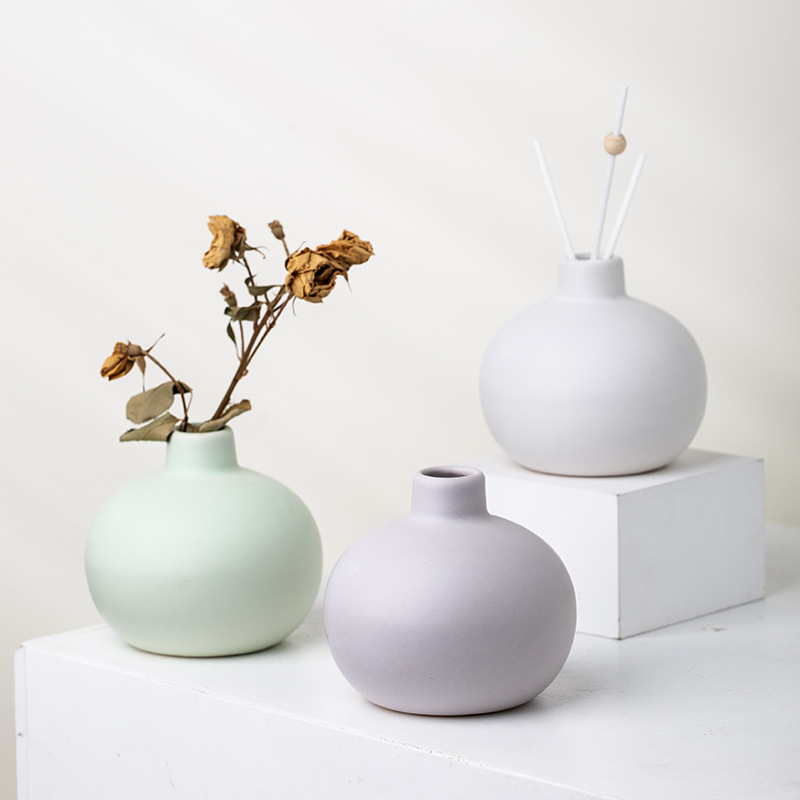 Nórdico ins estilo de cerámica de escritorio azul claro pequeña bola florero flor seca decoración de la sala de estar mesa de comedor decoración de la flor