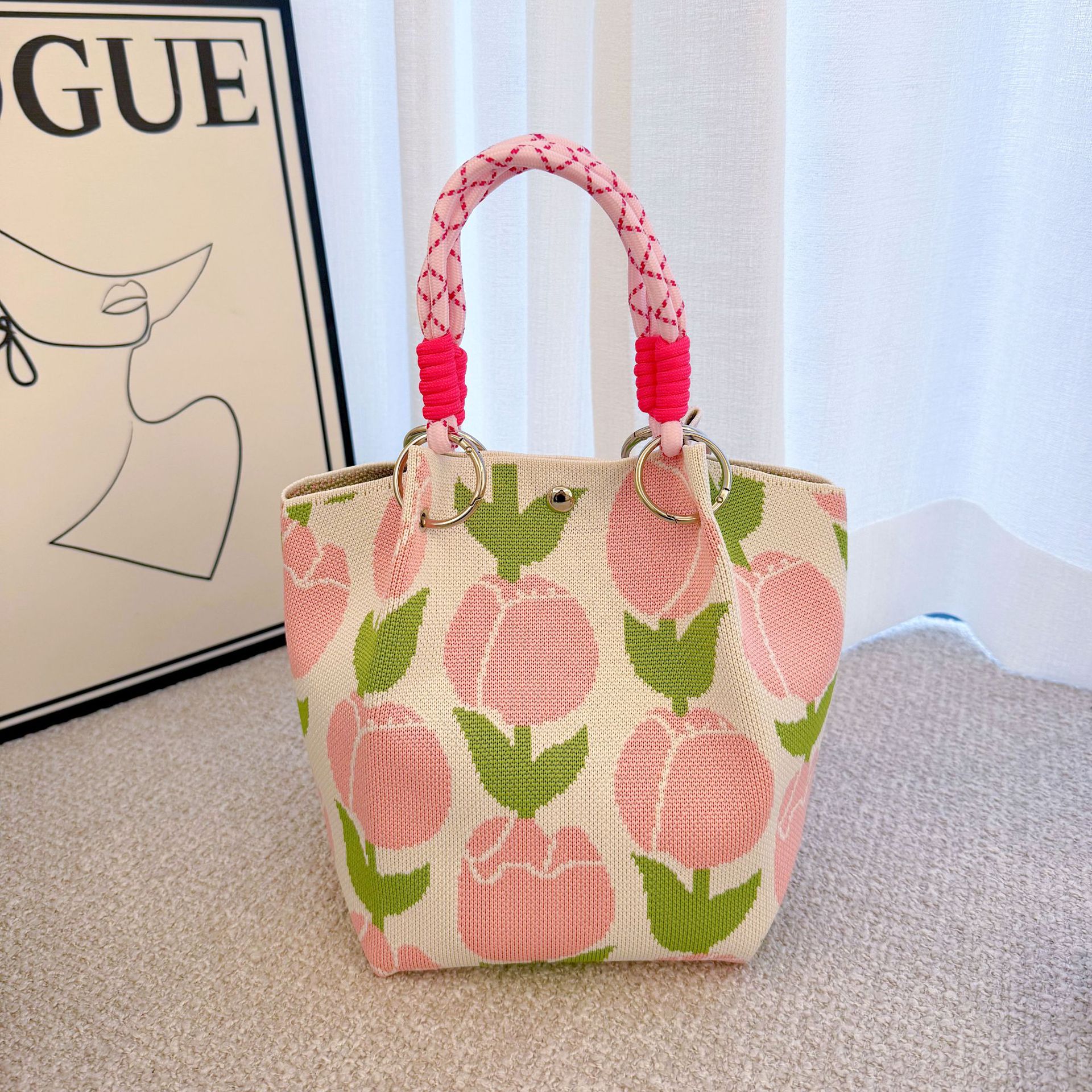 Sunflower Knit Ring Handle Structured Everyday Handbag 8