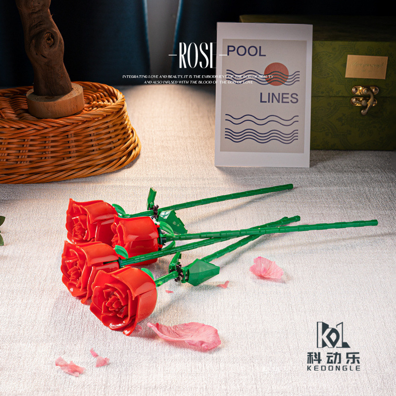Compatible transfronterizo rosa imortalidad ramo de flores de bloques altos Día de San Valentín Día de los maestros Juguetes de ensamblaje de puzzle hechos a mano