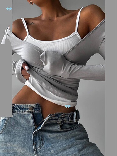Women's one-shoulder solid color slim fit short top