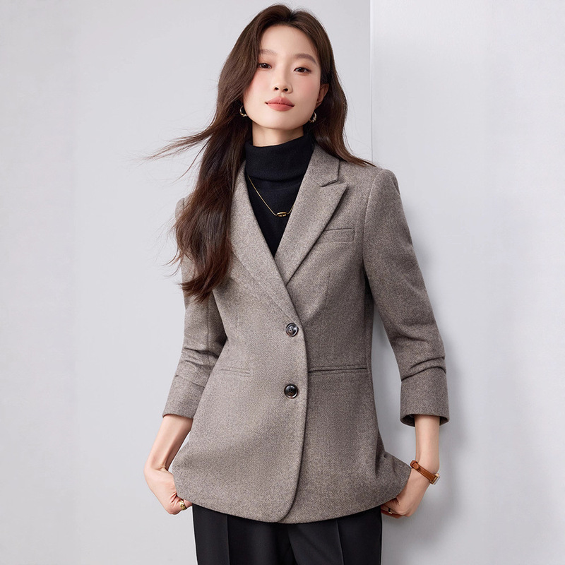 Dark Purple Woolen Suit Jacket Women 2025 Autumn Winter New Plus Size Women's Outerwear Fashion Two Button Casual Top