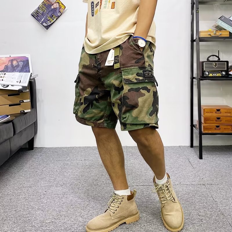 Summer Casual Shorts Men's Loose Camouflage Shorts Straight Multi-Pocket Five-Point Pants Cargo Shorts Mid-Pants Trendy Large Size