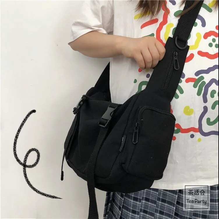 韓国chiレトロ工装香港風学生キャンバスバッグ男ulzzang中性日系原宿女性ショルダーバッグ|undefined