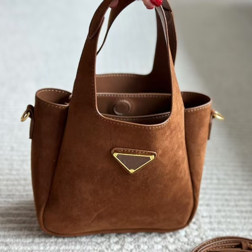 Commuter Suede Vintage Market Bag Frosted Leather Bucket Bag Handheld Tote High-End Niche Crossbody Bag For Women - Thumbnail 5