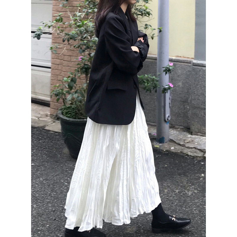 Gentle Style Pleated Draped White Skirt for Women 2024 New Spring and Autum Forest Style Sweet Mid-Length Skirt