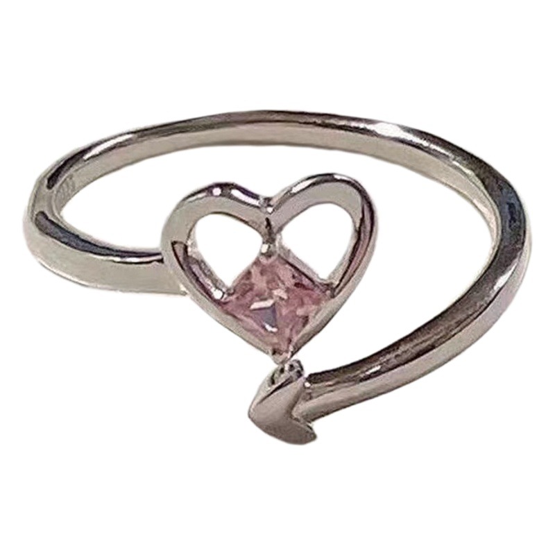 Xiaohongshu's Same Heart Pink Diamond Ring Female Niche Ins Open Ring Student Gift for Girls Valentine's Day Gift