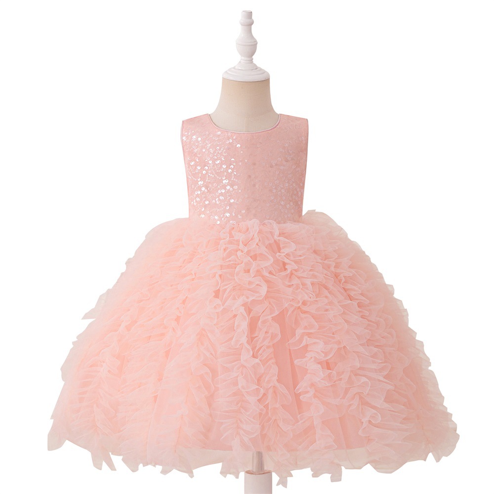 Europa y los Estados Unidos niñas vestido de princesa sin mangas de sequillas malla de acero vestido de fiesta de cumpleaños vestido de noche piano vestido de boda