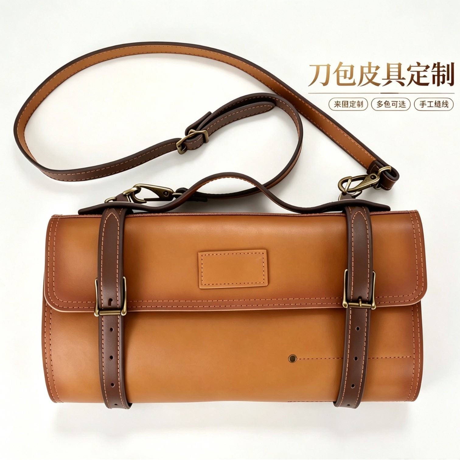 Customizable logo leather knife bag, vintage leather texture, multi-slot portable handbag storage bag, essential for camping