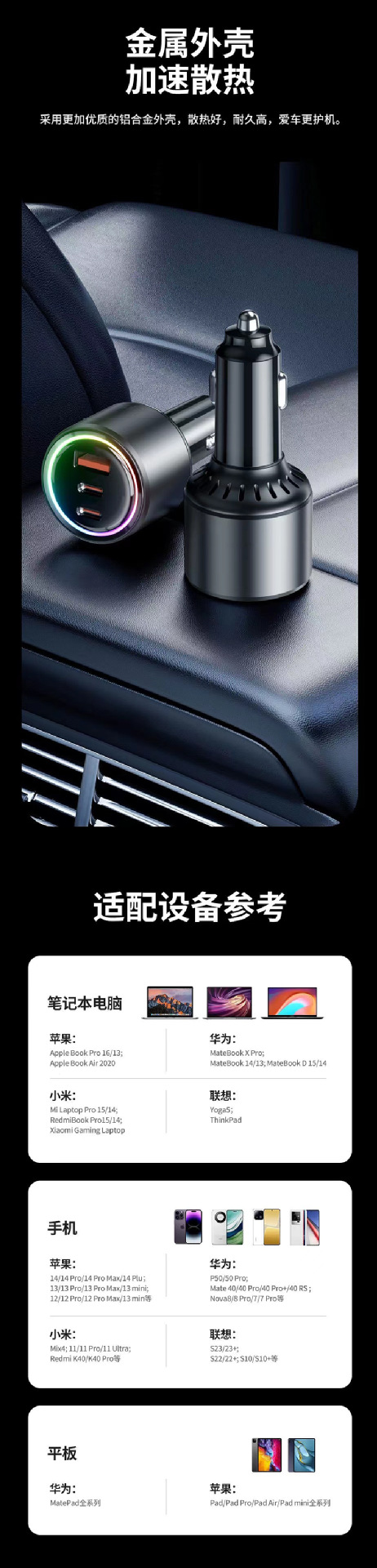 Cross-Border 175W High-Power Car Charger Pd3.1 Super Fast Charging Pd140W Step-Up Laptop Car Charger