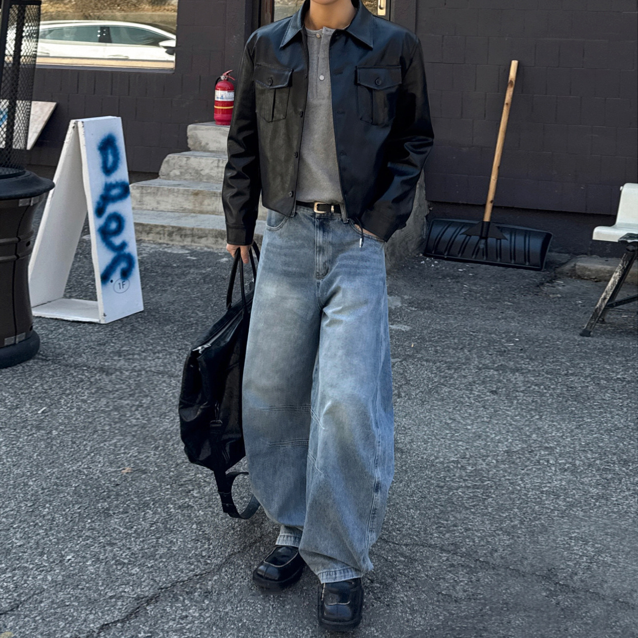 MYQ Men's Distressed Washed Jeans Loose Wide Leg Straight Casual Commuter Pants Korean Style Spring Autumn_mkmklike.com