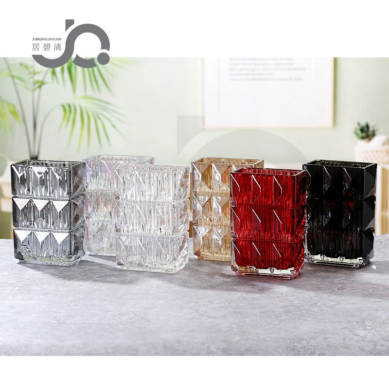Glass Vase Rousseau Series, European-style Luxury, Black & Red Accent, 21×17.5×31.5 cm