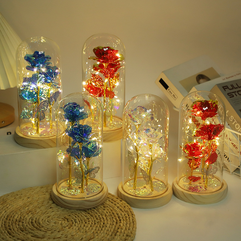 Glass lampshade everlasting rose flower simulated gold foil flower decoration Qixi Christmas Valentine's Day gift cross-border export 