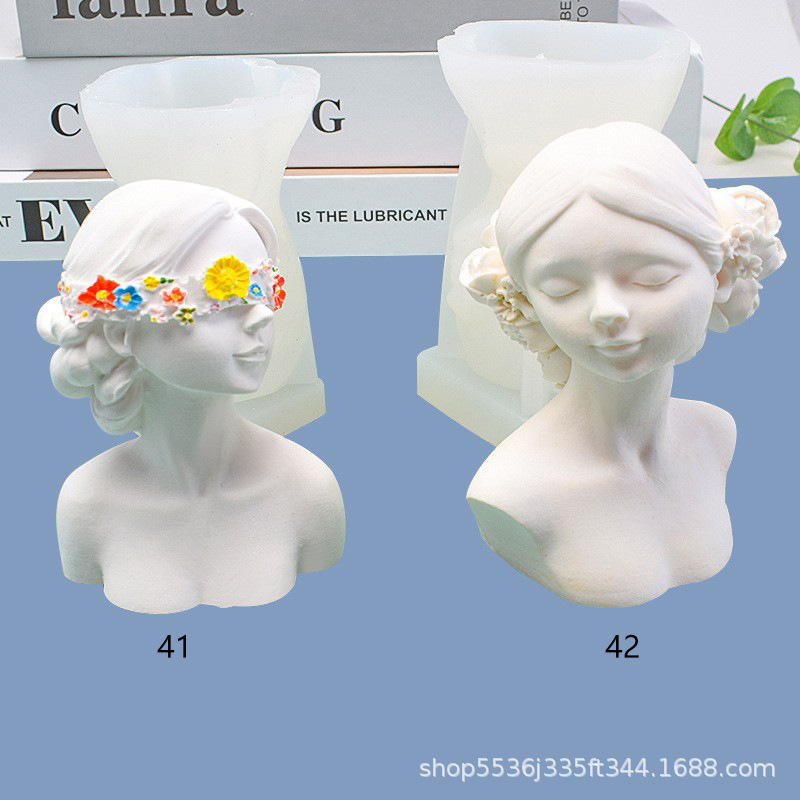 閉眼蒙眼少女香薰蠟燭石膏硅膠模具 雕塑擺件DIY擴香石烘焙用具