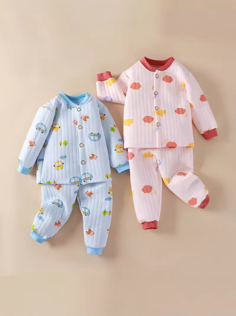 Conjunto de ropa interior infantil recién nacido de tres capas cardiganes de algodón pesado pijamas de bebé ropa infantil de clase A ropa infantil