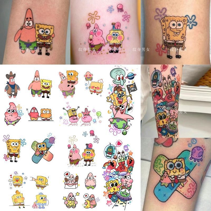 Cute Spongebob Pie Star Personalized Long-Lasting Color Tattoo Ins Cartoon Painted Waterproof Sticker for Students Cute Spongebob Pie Star Personalized Long-Lasting Color Tattoo Ins Cartoon Painted Waterproof Sticker for Students