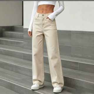 26跨境欧美JEANS高腰水洗女卡其牛仔裤休闲百搭亚马逊宽松直筒裤