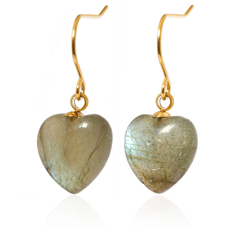 Conjunto de joyería europea y americana Collar de piedra natural en forma de corazón Pendientes de amor Verano femenino Advanced Sense No se desvanece Joyas de acero de titanio