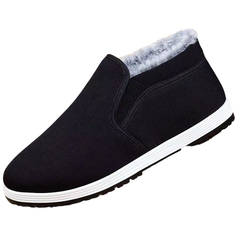 Winter old Beijing cloth shoes men's fleece-lined thick high-top cotton shoes men's dad cotton shoes middle-aged and elderly warm cotton shoes wholesale
