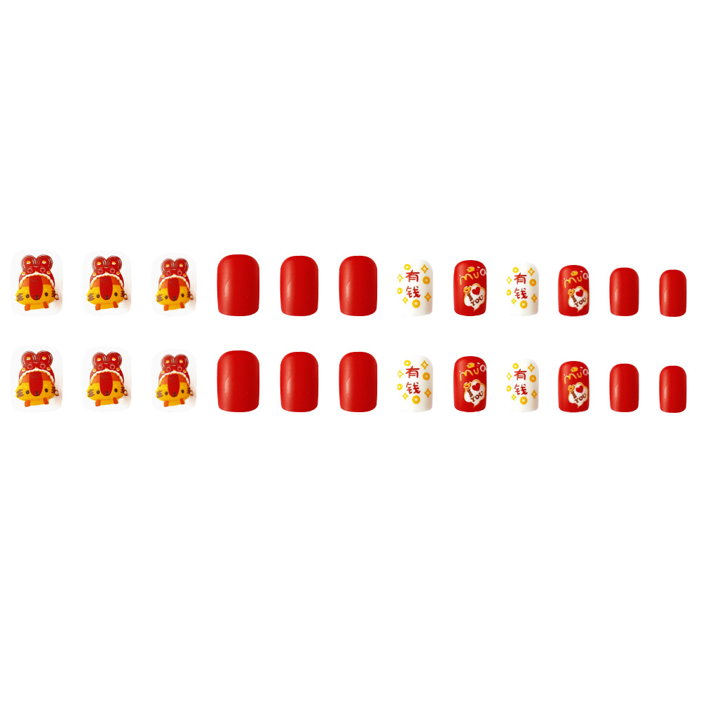 Nuevo lindo pequeño león, flores ricas, uñas postizas, simple y dulce, uñas de vestir, uñas desmontables, uñas de amor