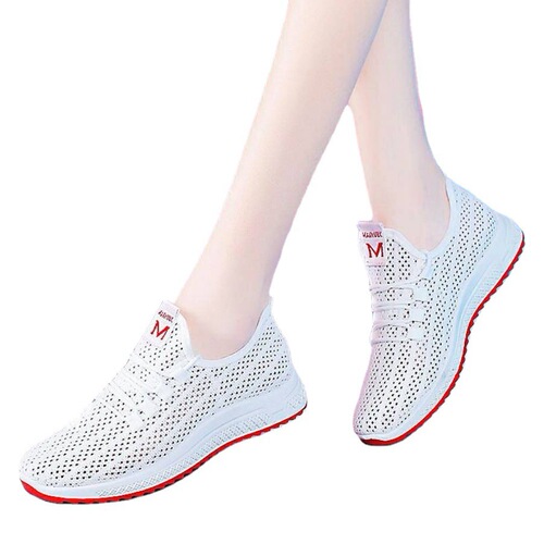 Hollow Mesh Sports Shoes Women's White Shoes Spring, Summer and Autumn  New Breathable Mesh Shoes Casual Shoes Light Soft Sole