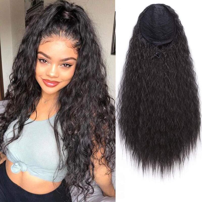 European and American Drawstring Ponytail Long Curly Wig Elastic Mesh Wig Female Long Curly Ponytail Wholesale
