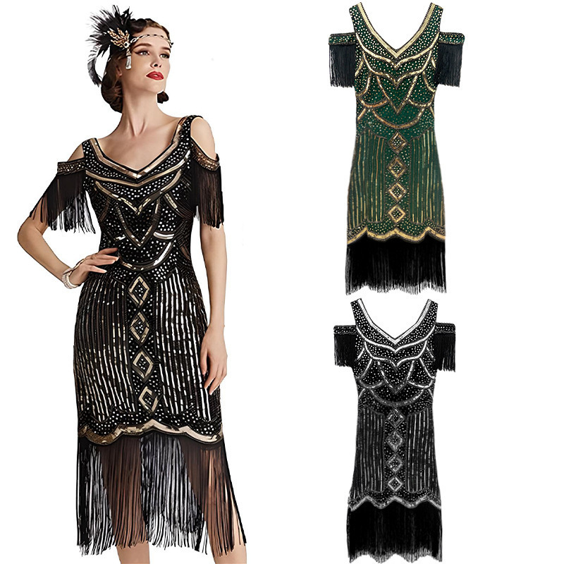S-4Xl New European and American Retro Gatsby Evening Dress 1920S Party Sequin Tassel Dress Amazon