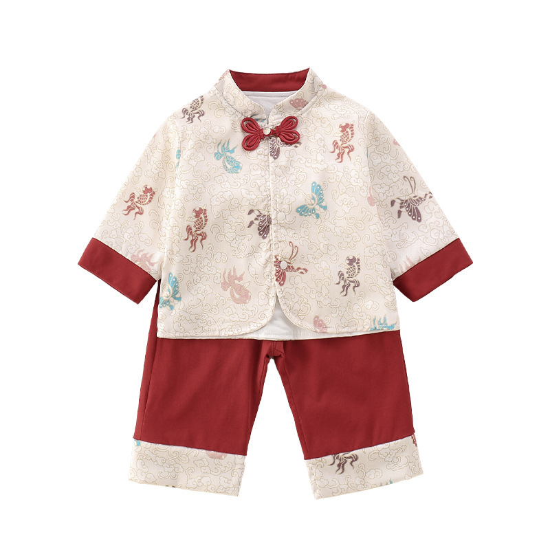 婴幼儿新中式分体套装春秋款宝宝百天抓周生日礼服中国风汉服爬服|undefined