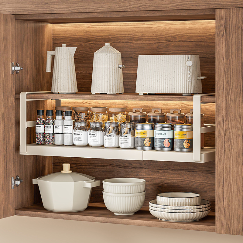 可伸缩厨房置物架调味料收纳神器厨柜内分层悬挂挂篮吊柜下挂架子